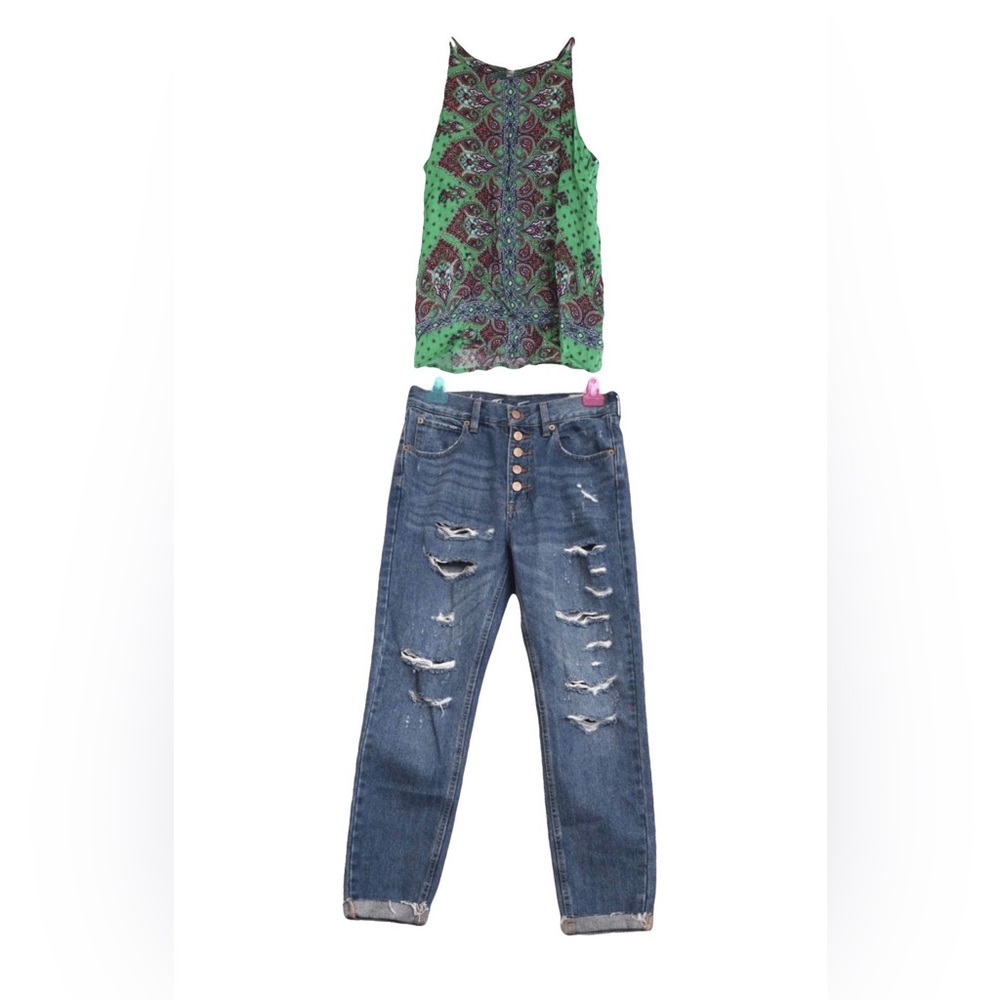 Free People We the Free High Rise Button Fly Jeans Distressed Women's Sz 25 New